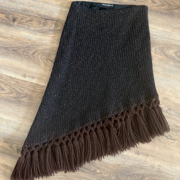 Dolce & Gabbana Black Brown Knitted Wool Skirt with Fringe - Picture 1 of 4